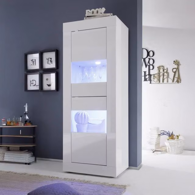 Mobile Espositore Uffugo, Vetrina 3 Ripiani, 60.9x42x161.2h cm Bianco Lucido