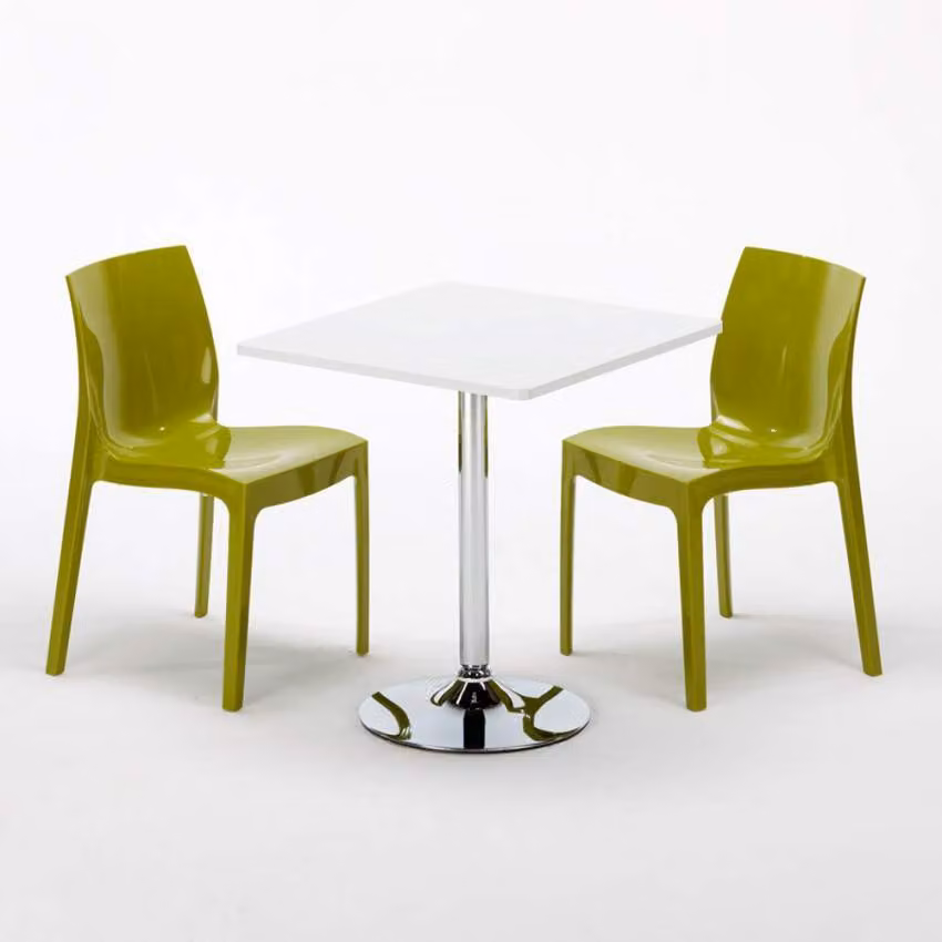 Tavolo quadrato bianco e 2 sedie Set di aste da interno in polipropilene colorato Grand Soleil Ice Cocktail - Verde