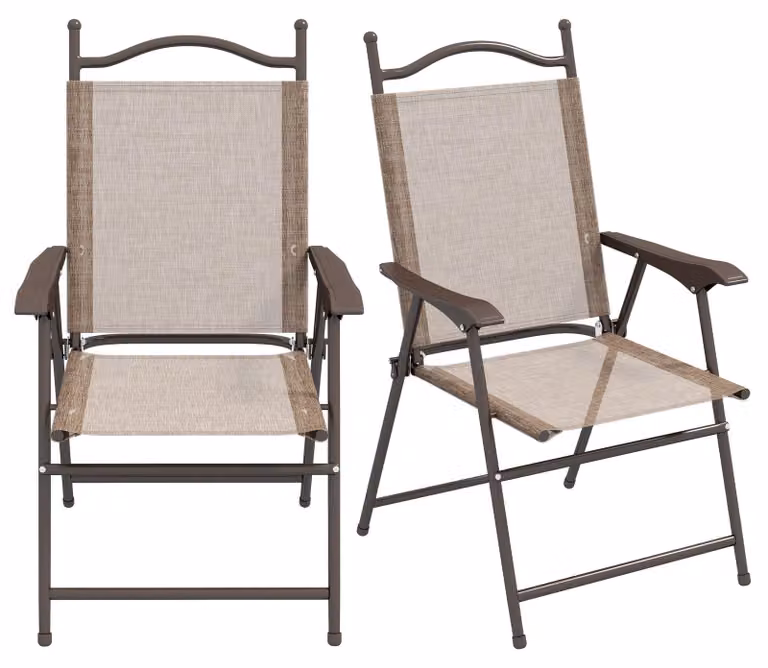 Set 2 Sedie Pieghevoli da Giardino con Braccioli 56x62x97 cm Seduta in Tessuto Marrone