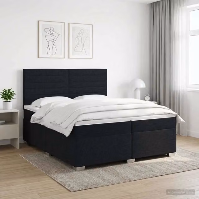 Letto box spring con materasso ibrido vidaXL in tessuto nero L/P/H: 200 x 200 x 140,5 cm – 1