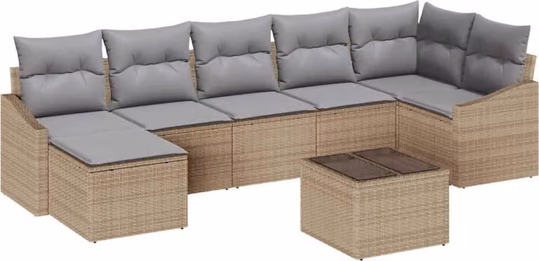 Set Divano da Giardino 8 pcs Beige e Grigio Chiaro polyrattan