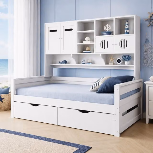 Letto multifunzione 90x200 cm con 2 cassetti; vano contenitore; legno bianco