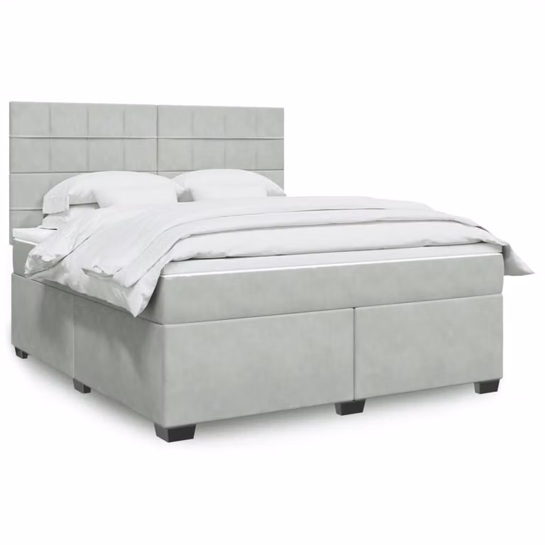 Giroletto a molle con materasso vidaXL in velluto grigio chiaro, L/P/H: 180 x 200 cm