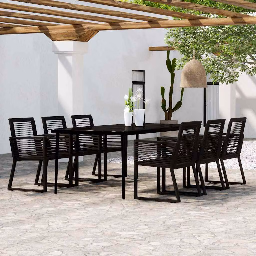 Set Mobili da Giardino vidaXL 7 Pezzi Moderno in Acciaio Nero e Vetro