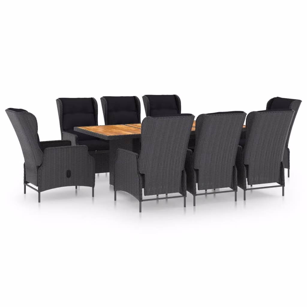 Set da Pranzo Giardino 9 pz con Cuscini Polyrattan Grigio Scuro