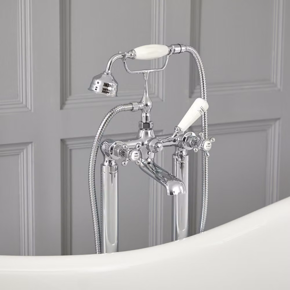 Gruppo Vasca Freestanding a Croce Tradizionale Cromo/Bianco - Stile Classico - Finitura premium - Elizabeth