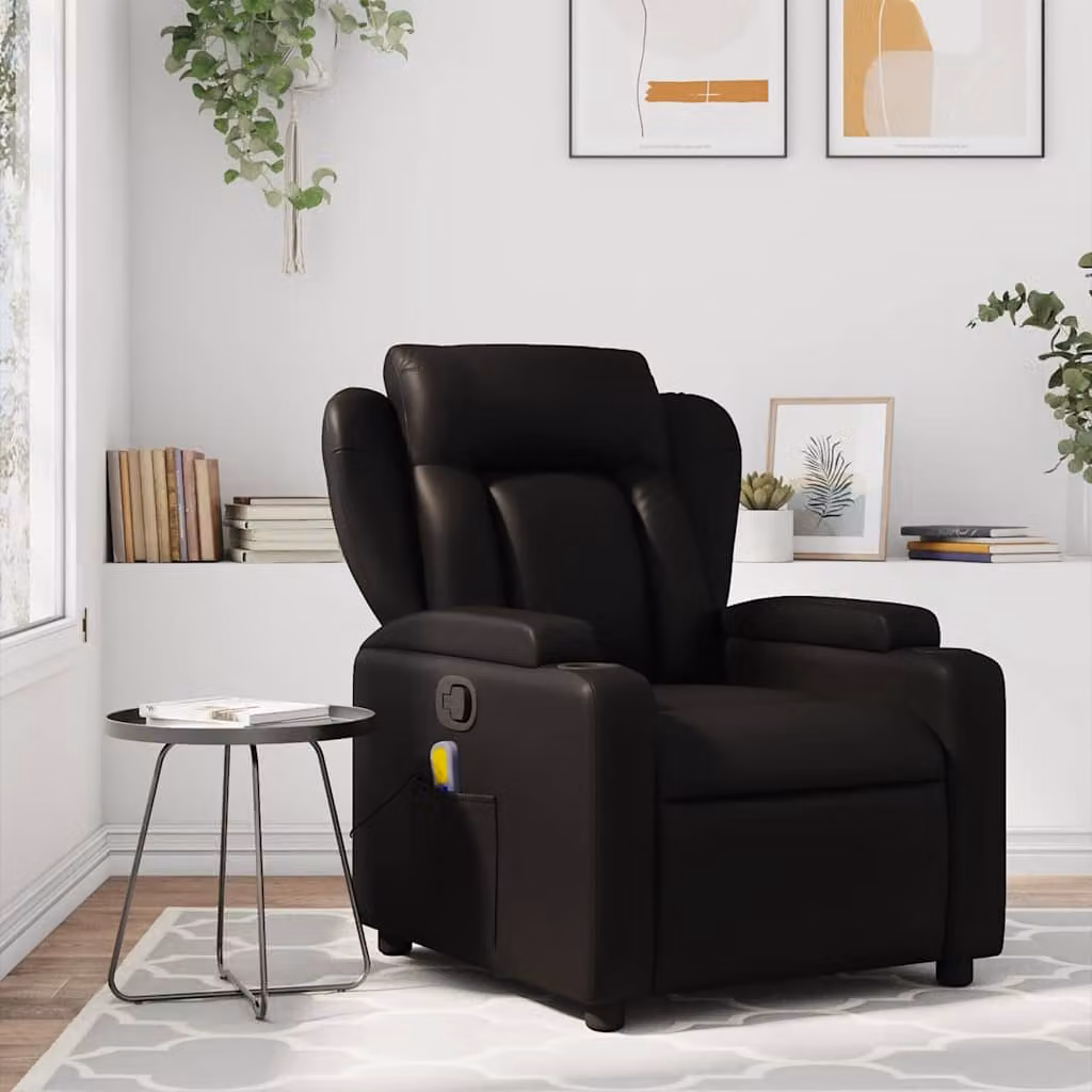 vidaXL Poltrona reclinabile relax in similpelle nera con braccioli e struttura in legno e metallo