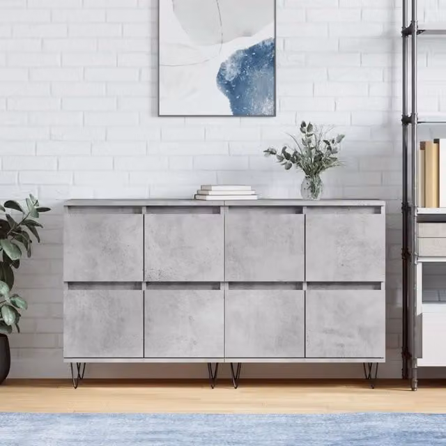 Set di 2 credenze vidaXL in legno e metallo grigio per sala da pranzo, modello a parete – 1