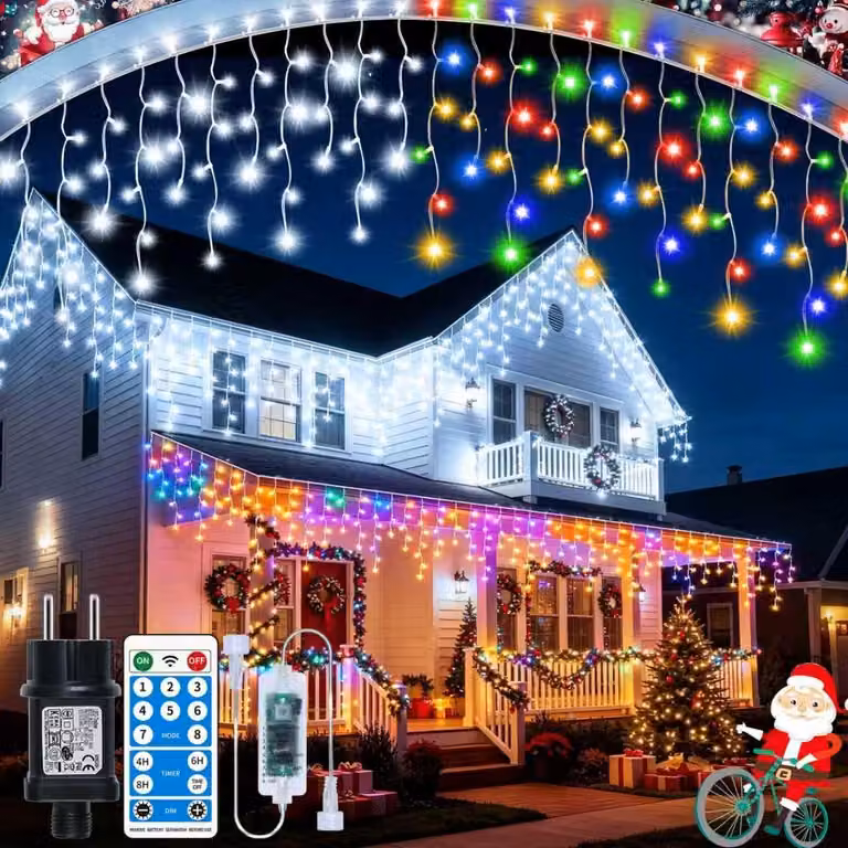 Catena luminosa con 800 LED, lunghezza totale 30+5 metri, effetto "pioggia di ghiaccio", 8 modalità, timer, grado di protezione IP65