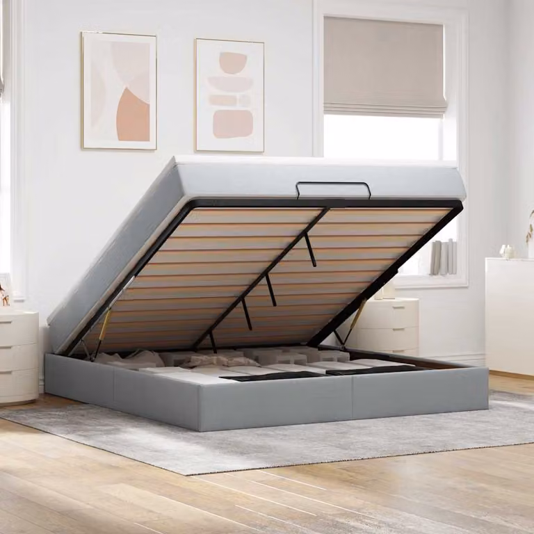 vidaXL Struttura Letto con Materasso e Contenitore a Sollevamento in Tessuto, L: 180 cm, P: 200 cm, H: 23,5 cm, Grigio e Bianco