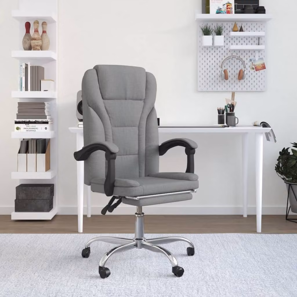 vidaXL Sedia da ufficio con funzione reclinabile in tessuto grigio chiaro - Sedia da ufficio con funzione reclinabile - Sedie da ufficio con funzione reclinabile - Sedia da ufficio con funzione relax - Sedia da scrivania