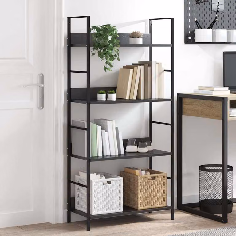 Scaffale per libri vidaXL con 4 ripiani in stile industriale, colore nero, L: 60 cm, P: 27,6 cm, H: 124,5 cm