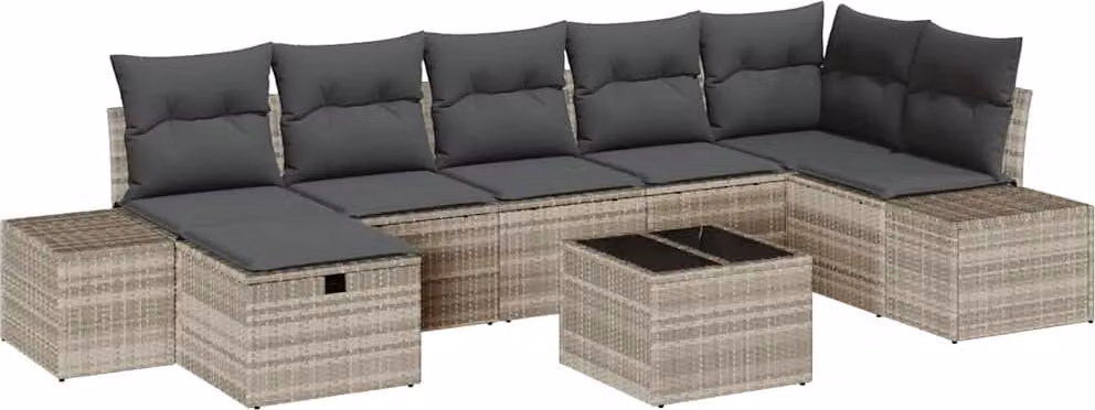 Set Divano da Giardino 8 pcs Grigio chiaro polyrattan