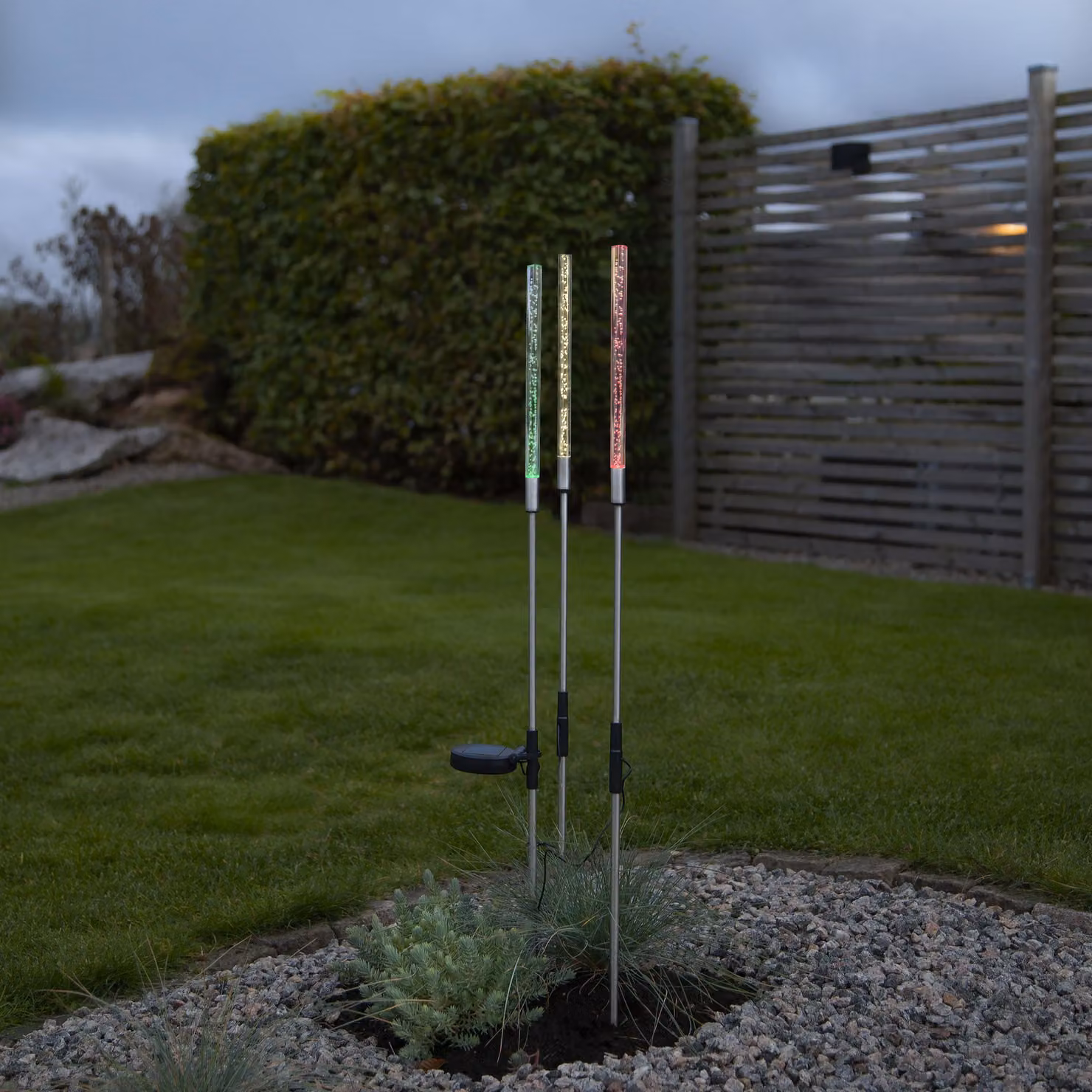 Asta solare a LED "Bubbly", set di 3, acciaio inox/acrilico