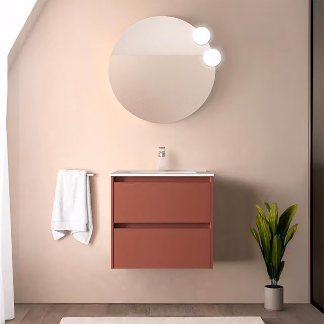 Mobile bagno sospeso Gaya Inbagno rosso satinato con lavabo ad incasso L: 69,7 cm, P: 45,0 cm, H: 54,0 cm