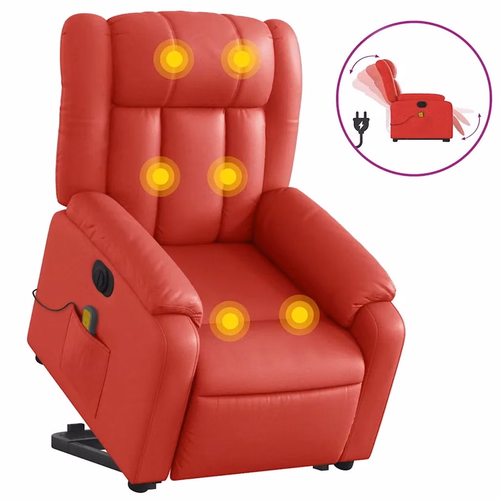Poltrona Alzapersona Reclinabile Elettrica vidaXL in Similpelle Rossa con Braccioli – 2