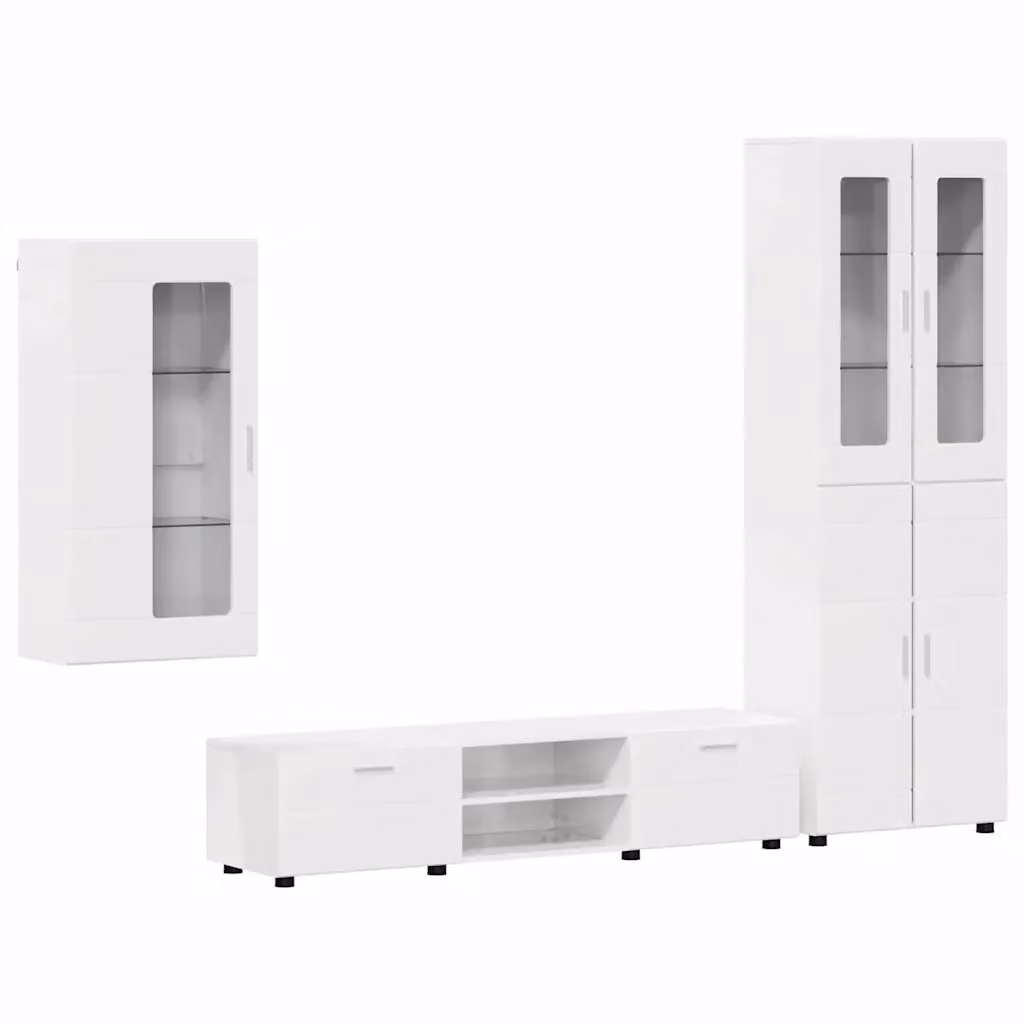 Set mobile TV moderno vidaXL FLORIN in 3 pezzi Bianco Lucido e Legno MDF L/P/H: 150 x 39 x 30 cm – 2