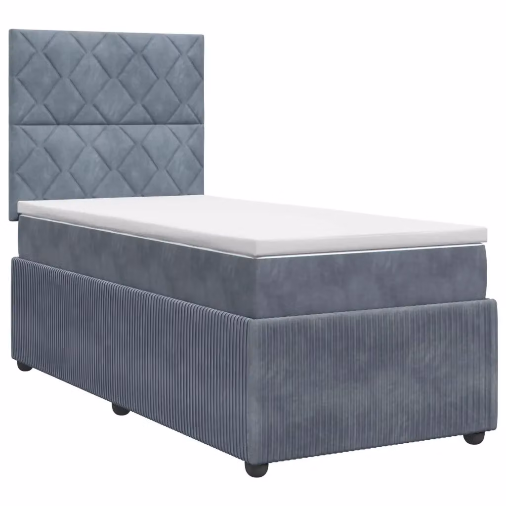 Letto box spring con materasso ibrido vidaXL in velluto grigio e bianco L/P: 90 x 190 cm – 2