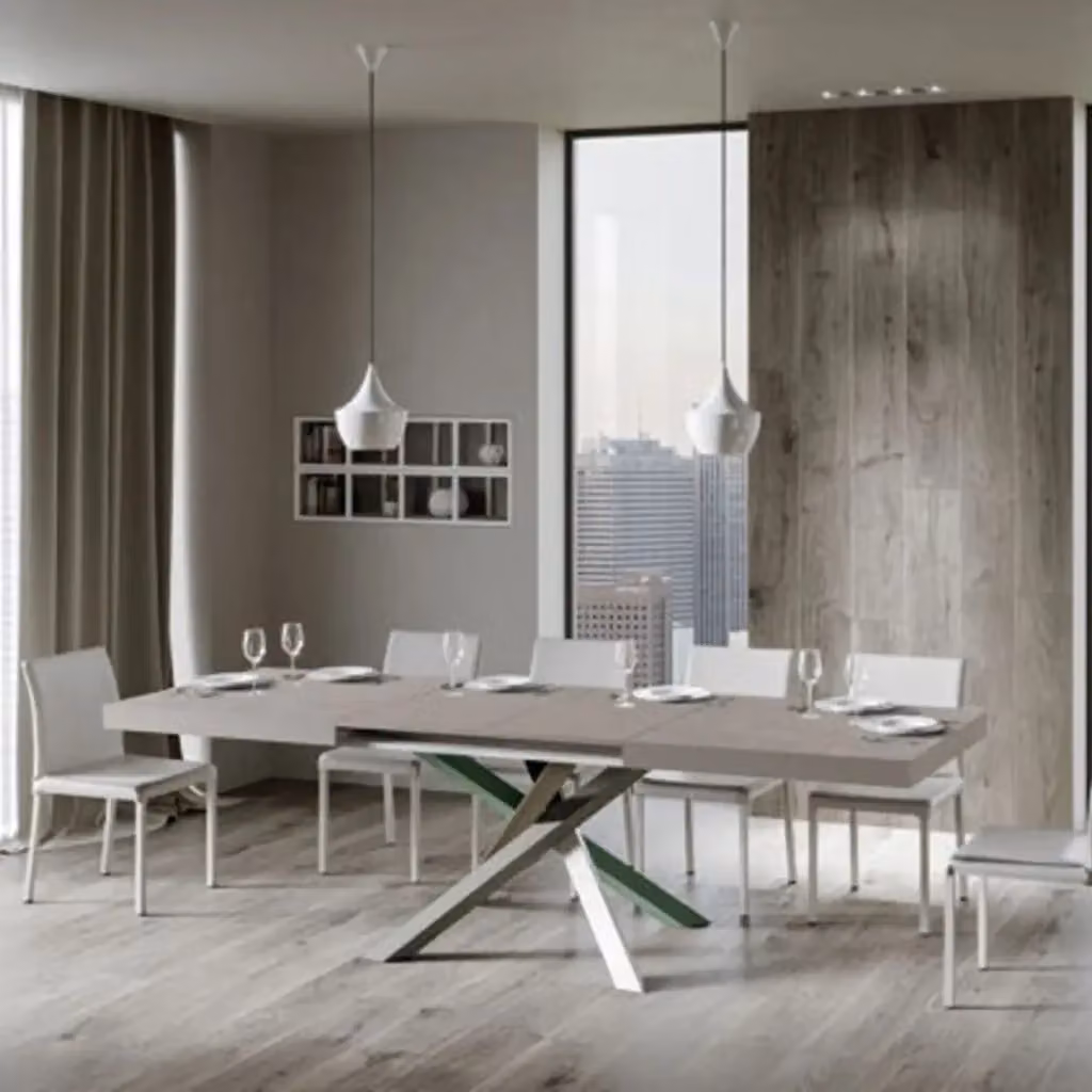 Tavolo allungabile moderno Kivio con piano in MDF laminato opaco e gambe in metallo multicolore L: 200-460 cm, P: 90 cm – 2