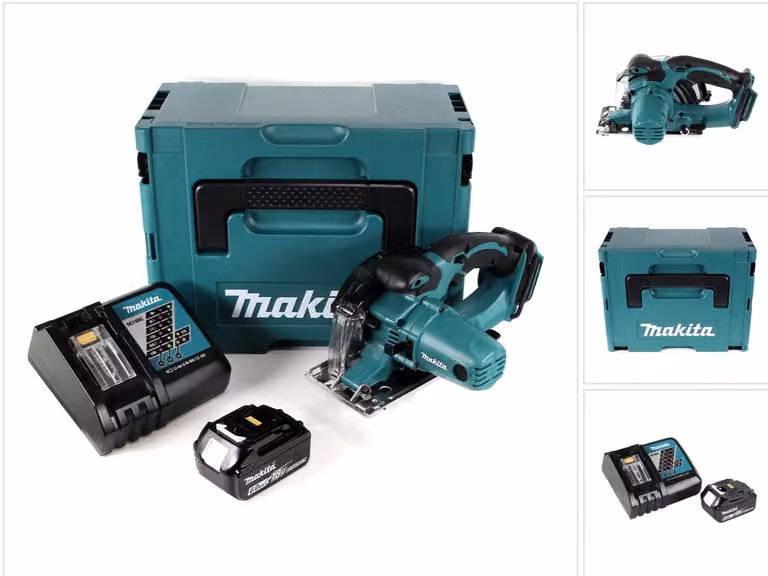Makita DCS 552 RG1J 18 V Sega circolare a batteria per metalli 136 mm in Makpac + 1x batteria da 6,0 Ah e caricabatteria + lama e occhiali di protezione
