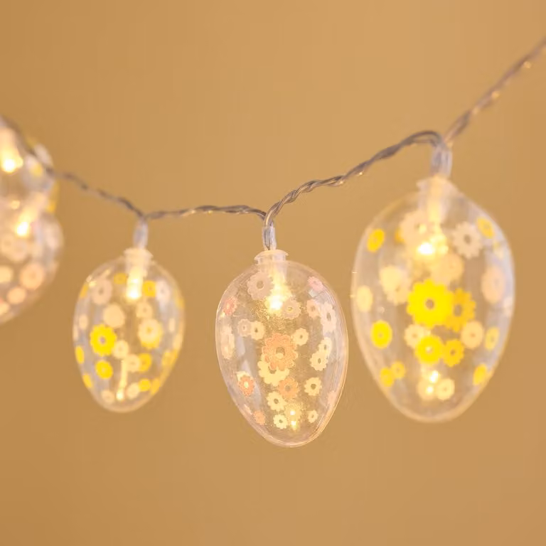 Catena luminosa a LED con 10 elementi a forma di uovo, fiori primaverili, luce bianco caldo, lunghezza 150 cm