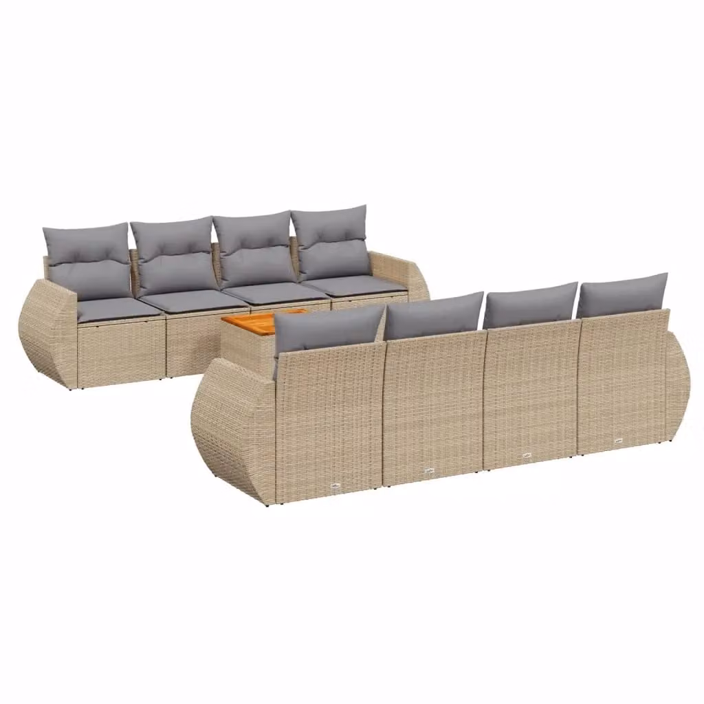 vidaXL Set Divano da Giardino 9 pz in Polyrattan con Cuscini Beige e Tavolino da Caffè Moderno – 2