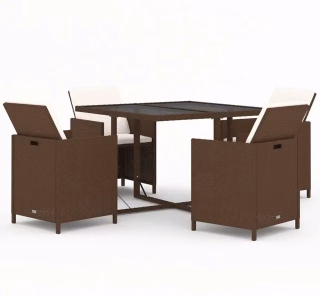 Set da Pranzo da Giardino 5pz | Set Salotto da Giardino con Cuscini in Polyrattan Marrone