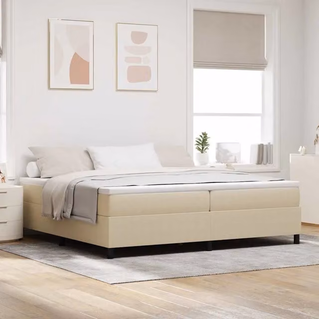 Letto a molle vidaXL in tessuto velluto corduroy grigio, bianco e beige L: 200 cm, P: 200 cm, H: 203 cm – 1