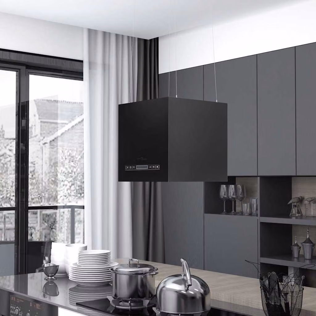 Cappa da cucina ad isola sospesa vidaXL in acciaio, con display LCD e sensore, disponibile in nero o argento – 1