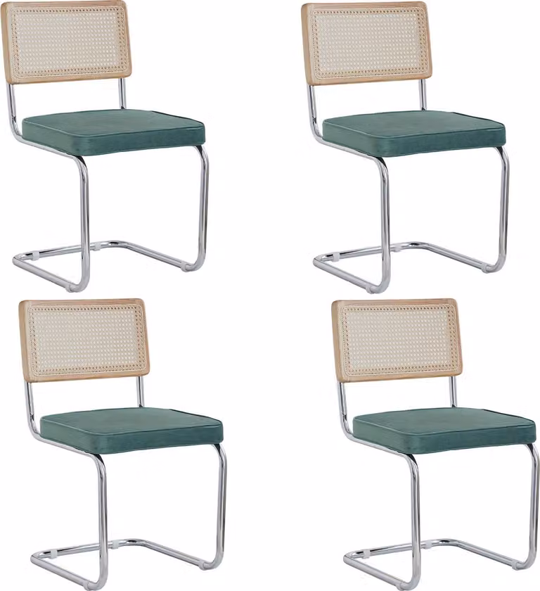 Sedie da sala da pranzo retrò, materiale in rattan sintetico, design con schienale, verde - 4 pezzi