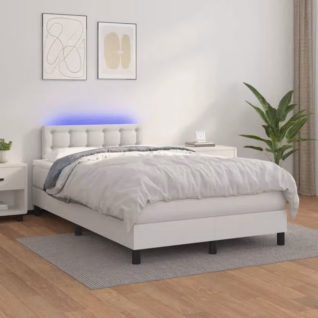 Letto a giroletto con molle e materasso vidaXL in similpelle bianco con illuminazione LED e porta USB L/P: 120 x 200 cm