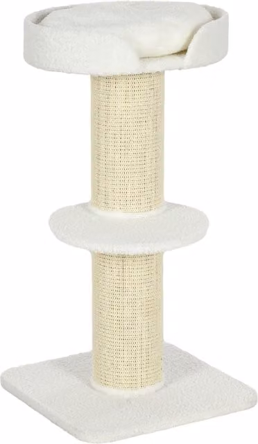 Tiragraffi per gatti PawHut con lettino, palo in sisal e rivestimento in peluche, colore beige, H 91 x L 45 x P 45 cm – 1