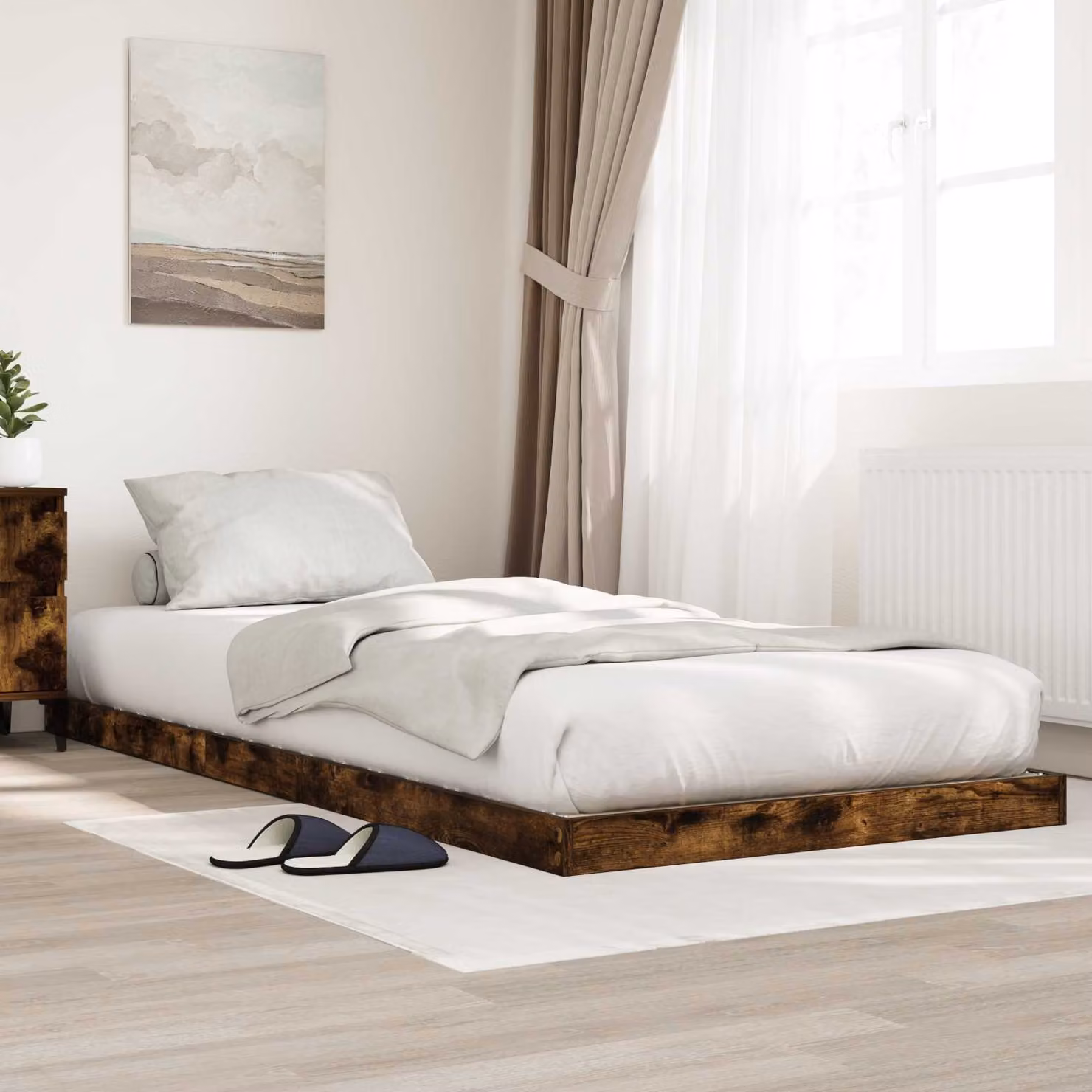 Struttura letto a terra vidaXL in legno Rovere, L 80 x P 200 cm
