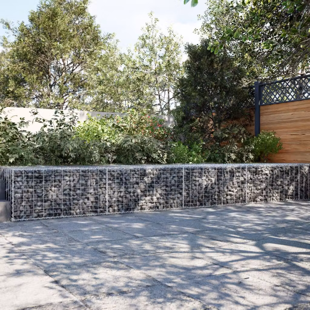 vidaXL Cesto Gabbione con Copertura in Ferro Zincato Grigio L: 1200 cm, P: 100 cm, H: 50 cm – 1