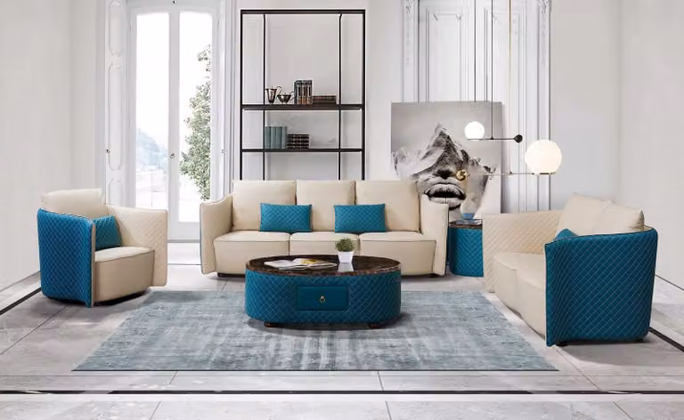 Designer Sofa Couch Polster Garnitur 5tlg. Set Leder Garnituren Couchtisch Tisch