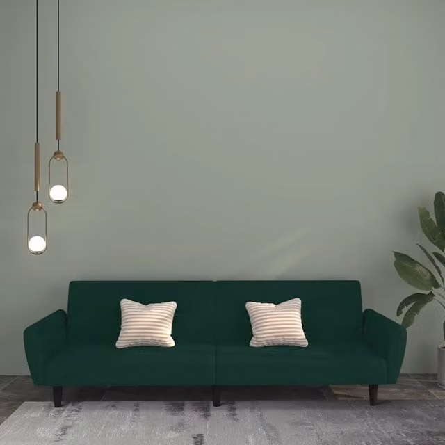 Divano Letto a 2 Posti Verde Scuro in Velluto 375860
