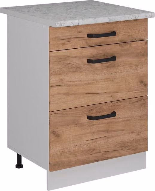 Mobiletto base per cucina Vicco R-Line Rovere dorato e Bianco con cassetti interni L: 60 cm, H: 81,6 cm, P: 34 cm