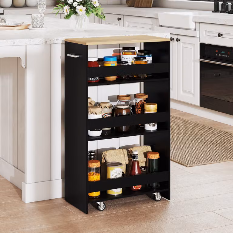 Carrello cucina stretto sfilo Costway con ruote bloccabili e maniglia, Nero