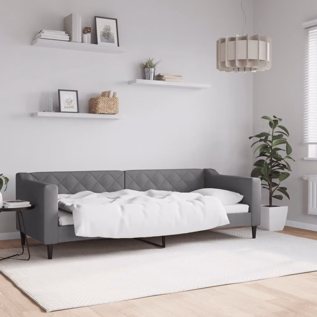 vidaXL Letto da Giorno Moderno in Tessuto Grigio L: 200 cm, P: 80 cm, H: 67 cm