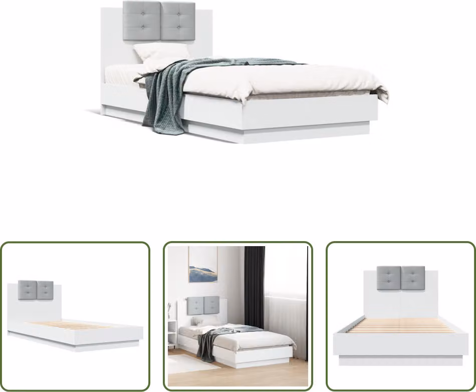 The Living Store Giroletto con testiera bianco 75x190 cm in materiale ligneo