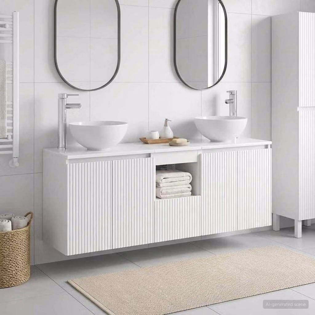 Set di 3 mobili da bagno moderni vidaXL in bianco con base lavabo e pensili L/P/H: 129 x 35 x 80 cm
