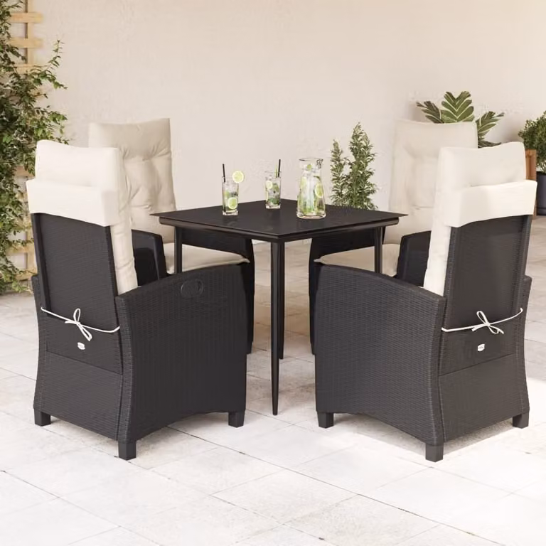 Maison Exclusive - Set da Pranzo da Giardino 5 pz Nero con Cuscini in Polyrattan