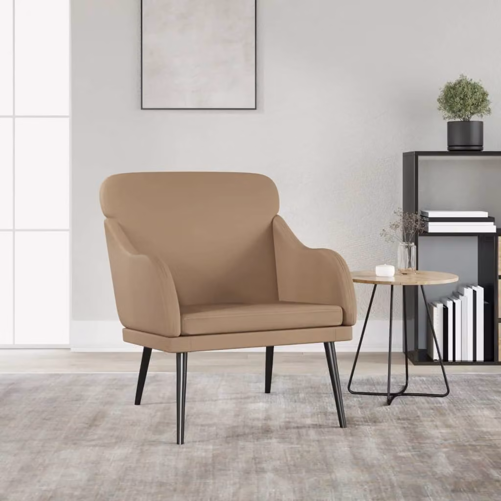 Poltrona relax moderna vidaXL in similpelle beige con struttura in metallo, L: 63 cm, P: 76 cm, H: 80 cm