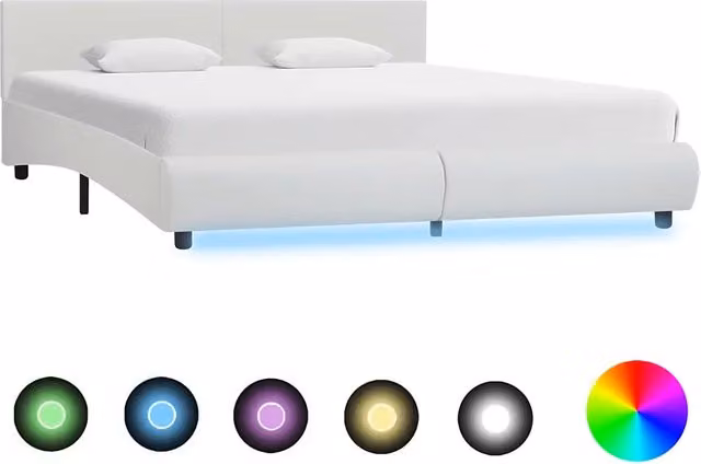 Letto matrimoniale | Letto per adulti | Giroletto con LED Bianco in Similpelle 160x200 cm