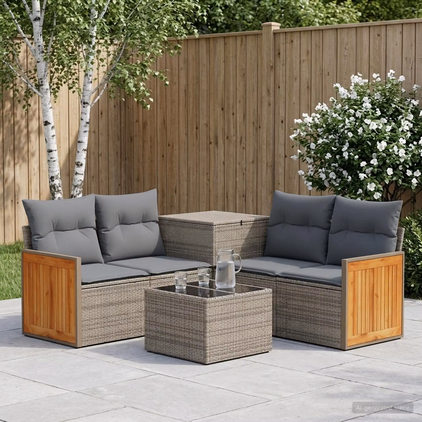 Set di divani da giardino vidaXL a forma di L composto da 6 pezzi in stile moderno, colore grigio e antracite, con struttura in metallo e cuscini inclusi