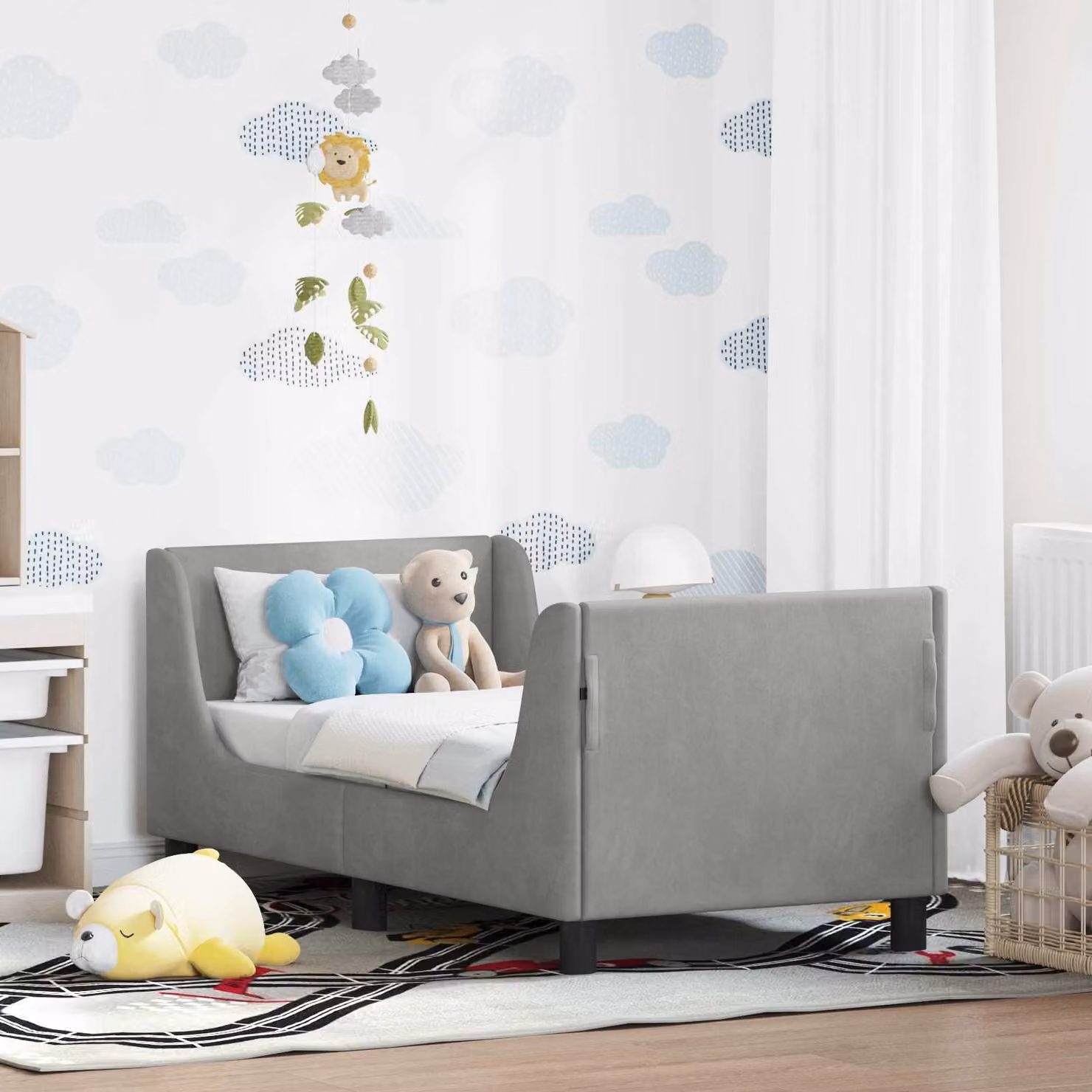Struttura letto per bambini vidaXL in velluto grigio con testata moderna L/P/H: 140 x 70 x 60 cm