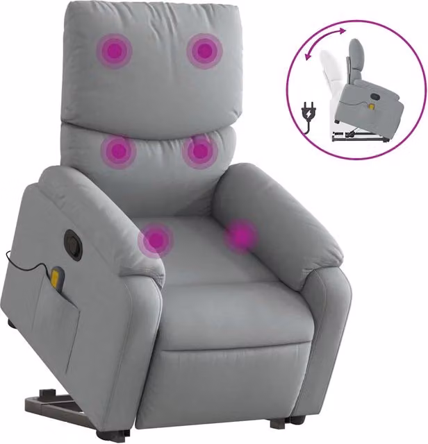 Poltrona | Sedia Relax Alzapersona Massaggi Reclinabile Grigio Chiaro Tessuto