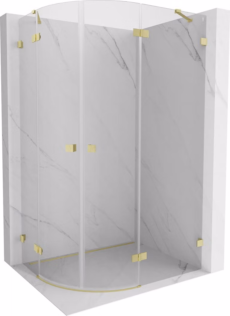 Mexen Lunar cabina doccia semicircolare a battente destra 100 x 70 cm, trasparente, oro spazzolato - 833-100P-070L-55-00