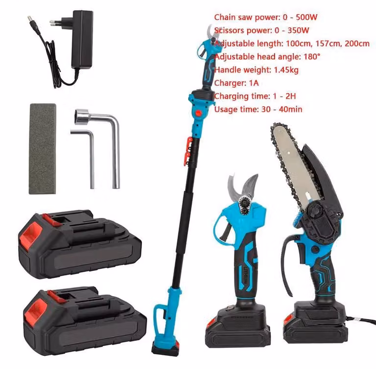Troncatrice 2-in-1 - Seghetto elettrico a lama circolare e motosega a stelo - Lame da 15 cm - Telescopico, estensibile fino a 2 metri - Batteria da 21V inclusa - Modello A