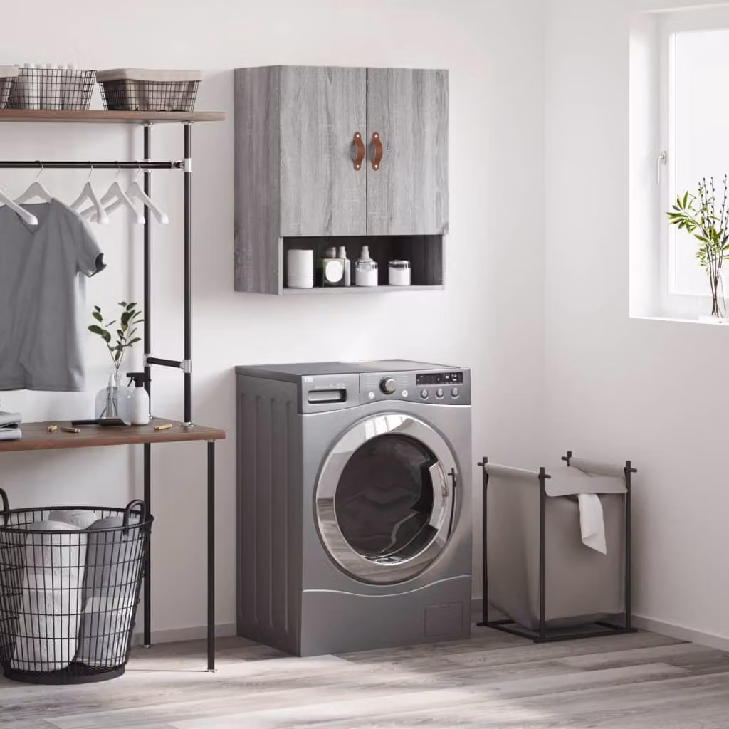 Armadietto a muro moderno vidaXL in legno MDF grigio con ante a battente e ripiani interni L 60 cm, P 31 cm, H 70 cm